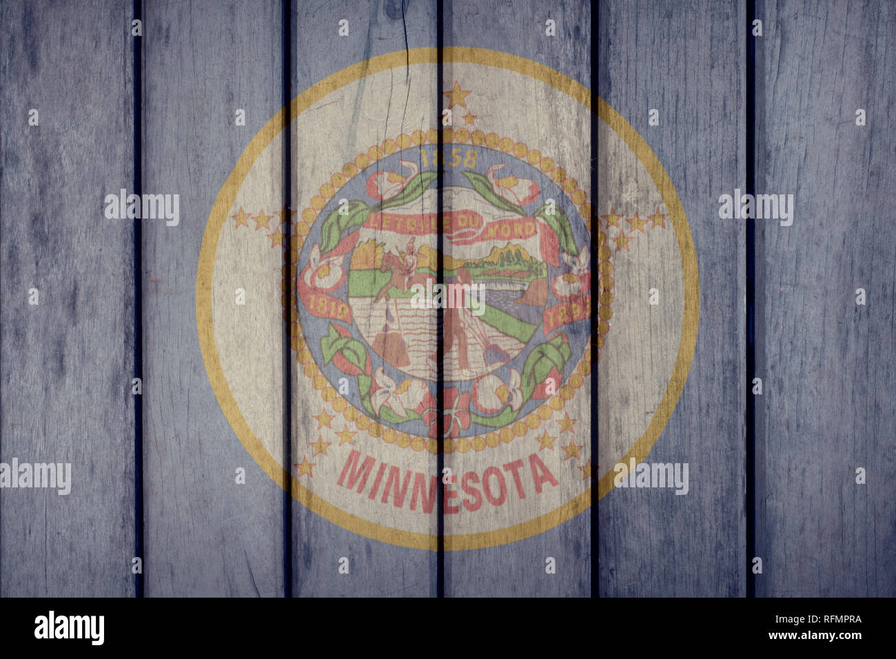 USA Politics News Concept: US State Minnesota Flag Wooden Fence Stock Photo