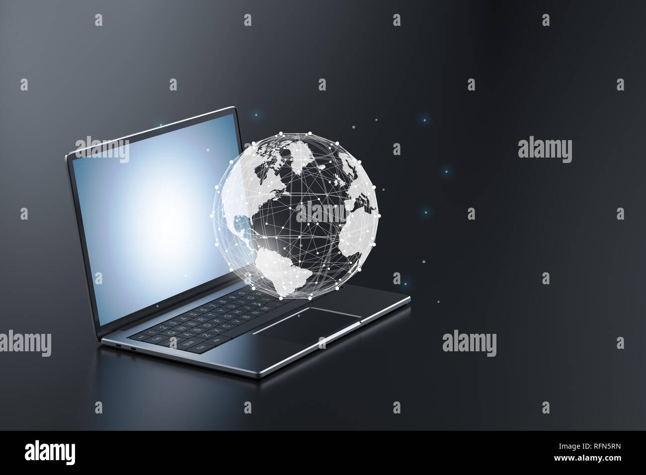Globalization concept with world graphic on 3d rendering notebook computer Stock Photo Alamy