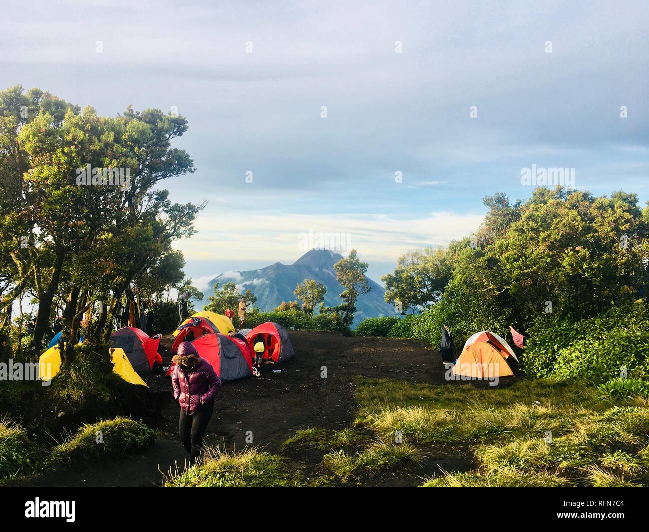 Double Summit Mount Merapi and Mount Merbabu experience Stock Photo - Alamy