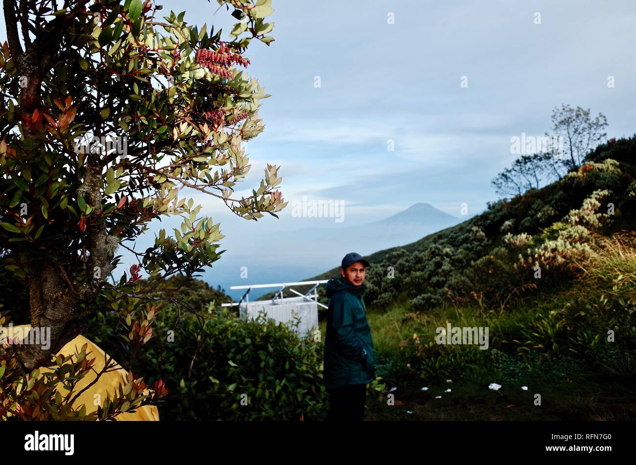 Double Summit Mount Merapi and Mount Merbabu experience Stock Photo - Alamy