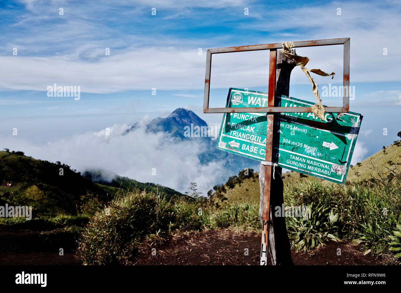 Double Summit Mount Merapi and Mount Merbabu experience Stock Photo - Alamy