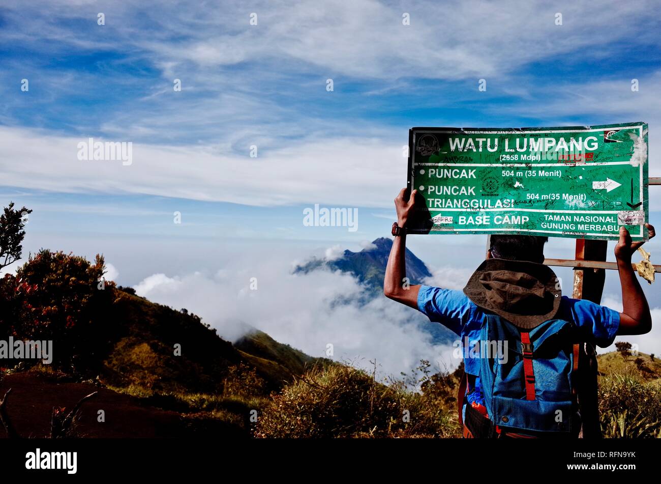 Double Summit Mount Merapi and Mount Merbabu experience Stock Photo - Alamy