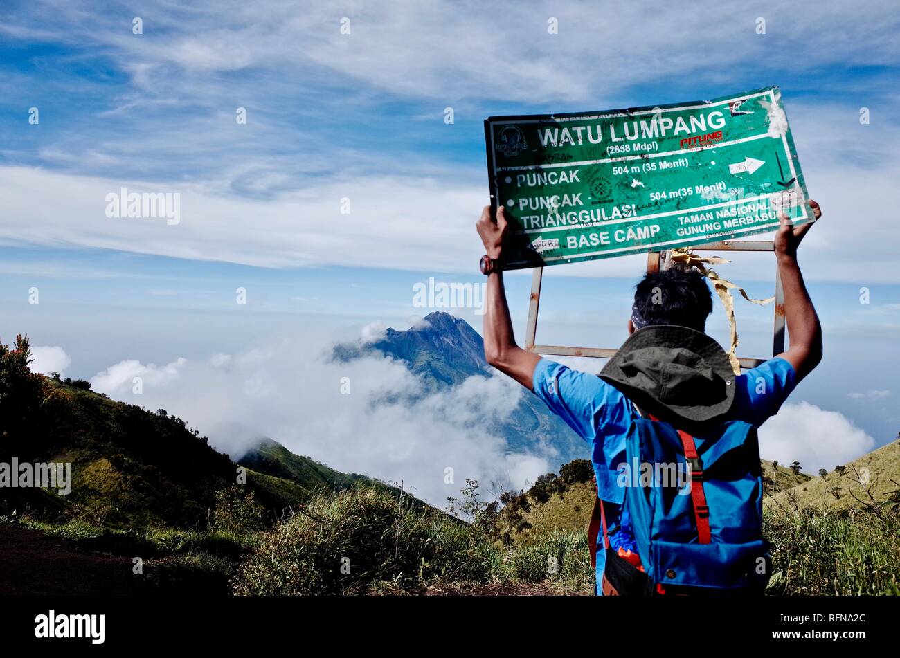 Double Summit Mount Merapi and Mount Merbabu experience Stock Photo - Alamy