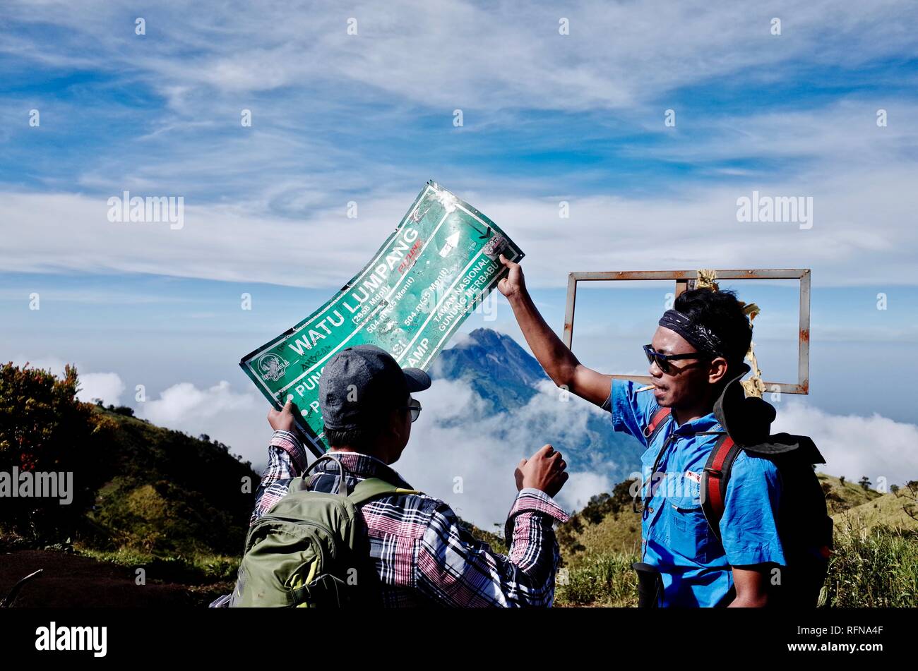 Double Summit Mount Merapi and Mount Merbabu experience Stock Photo - Alamy