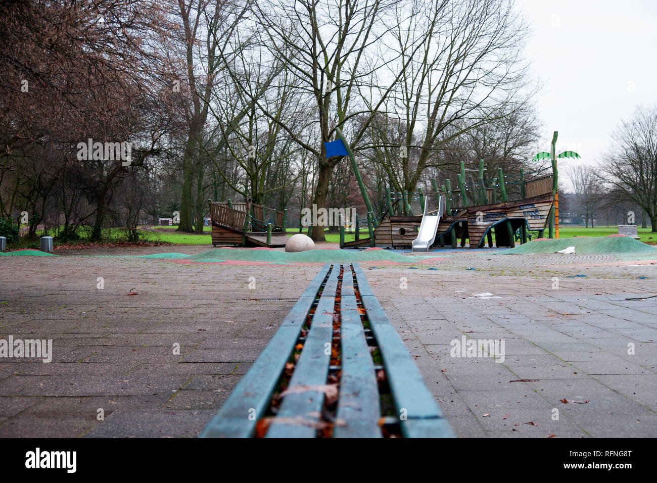 empty Playground, bad weather Stock Photo