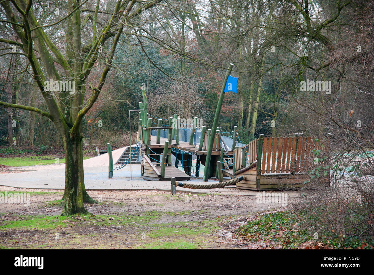 empty Playground, bad weather Stock Photo