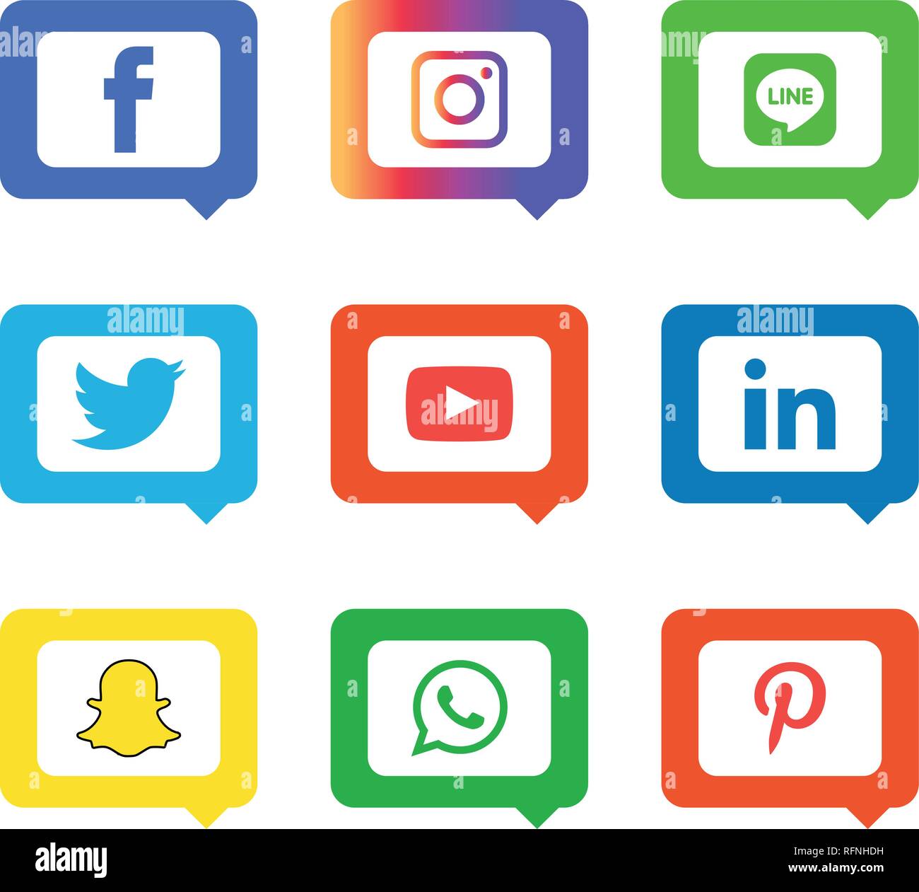 Social media icons set Logo Vector Illustrator facebook, instagram, twitter, whatsapp, google plus, google+, pinterest, linkedin, messenger, Stock Vector