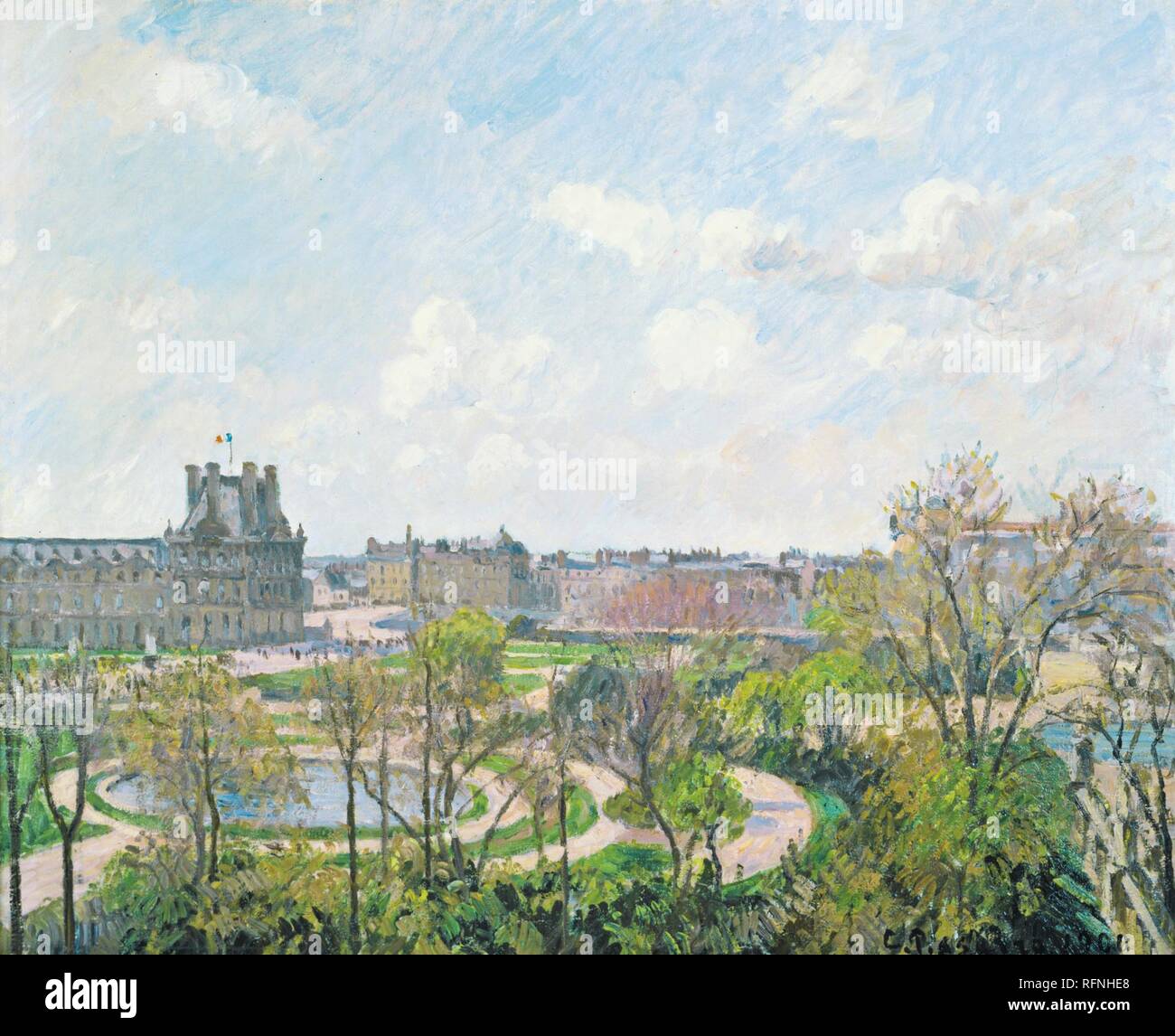 Camille Pissarro (Danish-French, 1830-1903), Le Jardin des Tuileries et le Pavillon de Flore, matin, printemps..jpg - RFNHE8 Stock Photo