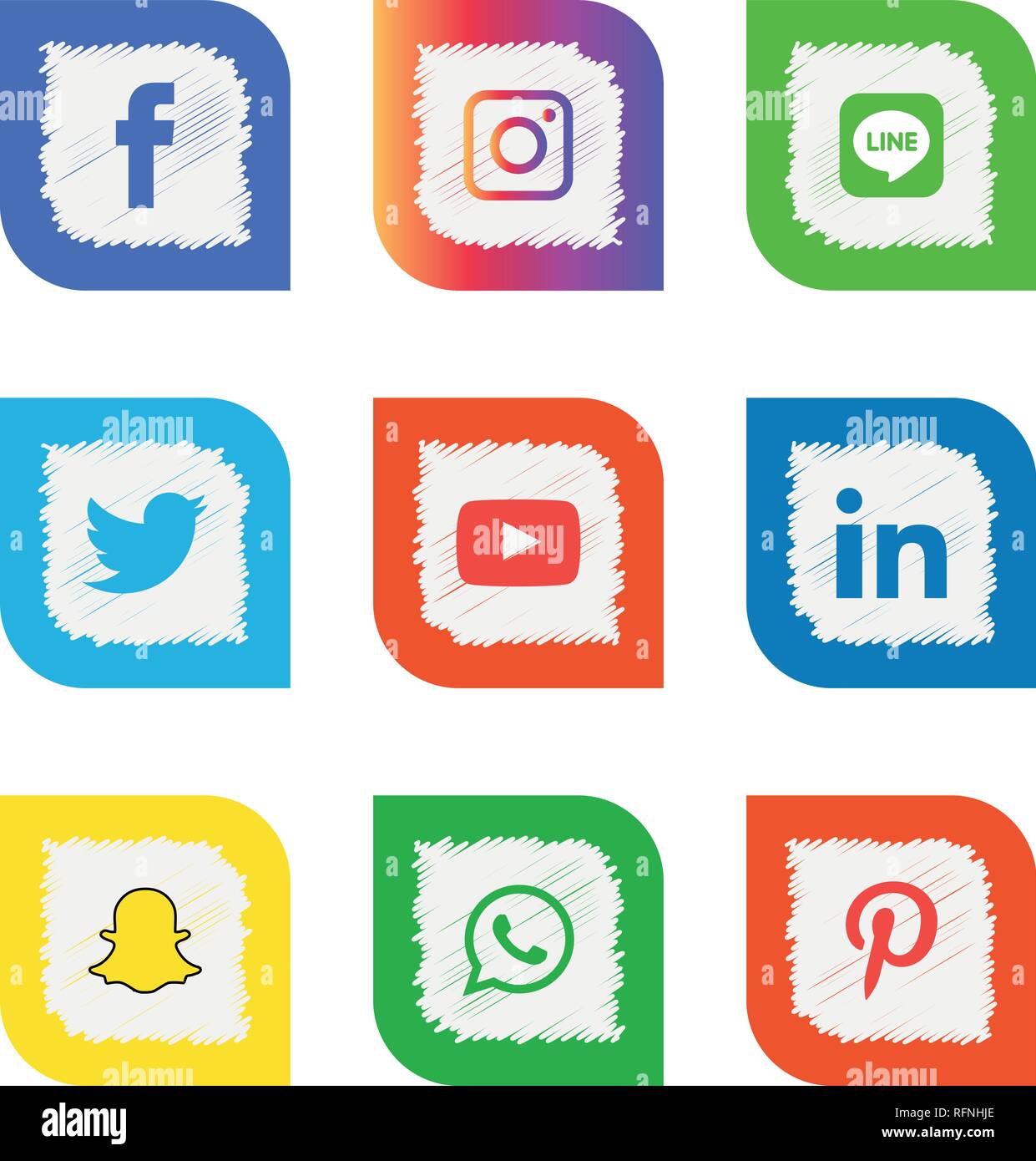 Social media icons set Logo Vector Illustrator facebook, instagram, twitter, whatsapp, google plus, google+, pinterest, linkedin, messenger, Stock Vector