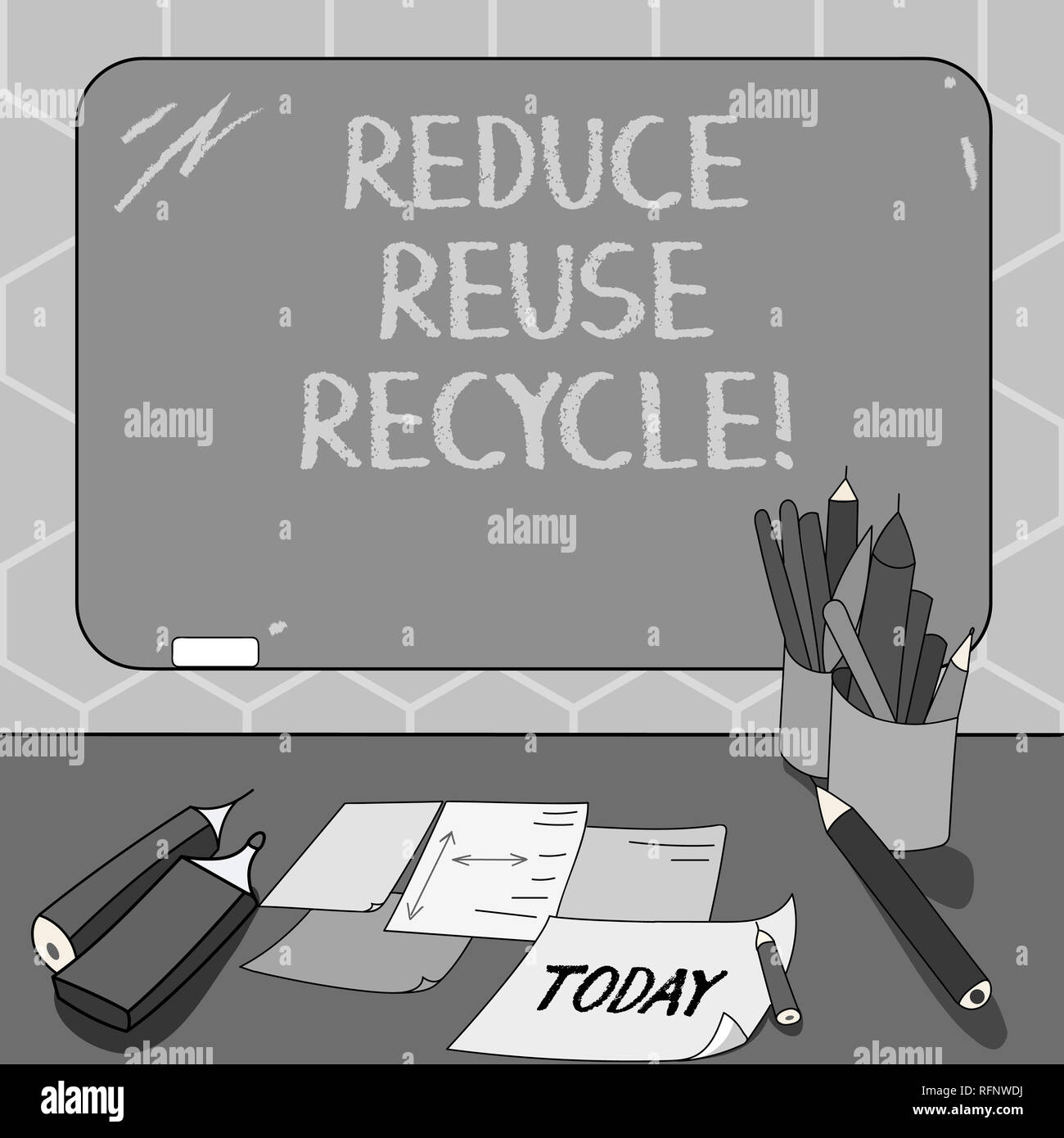 Text sign showing Reduce Reuse Recycle. Conceptual photo Cut down on ...
