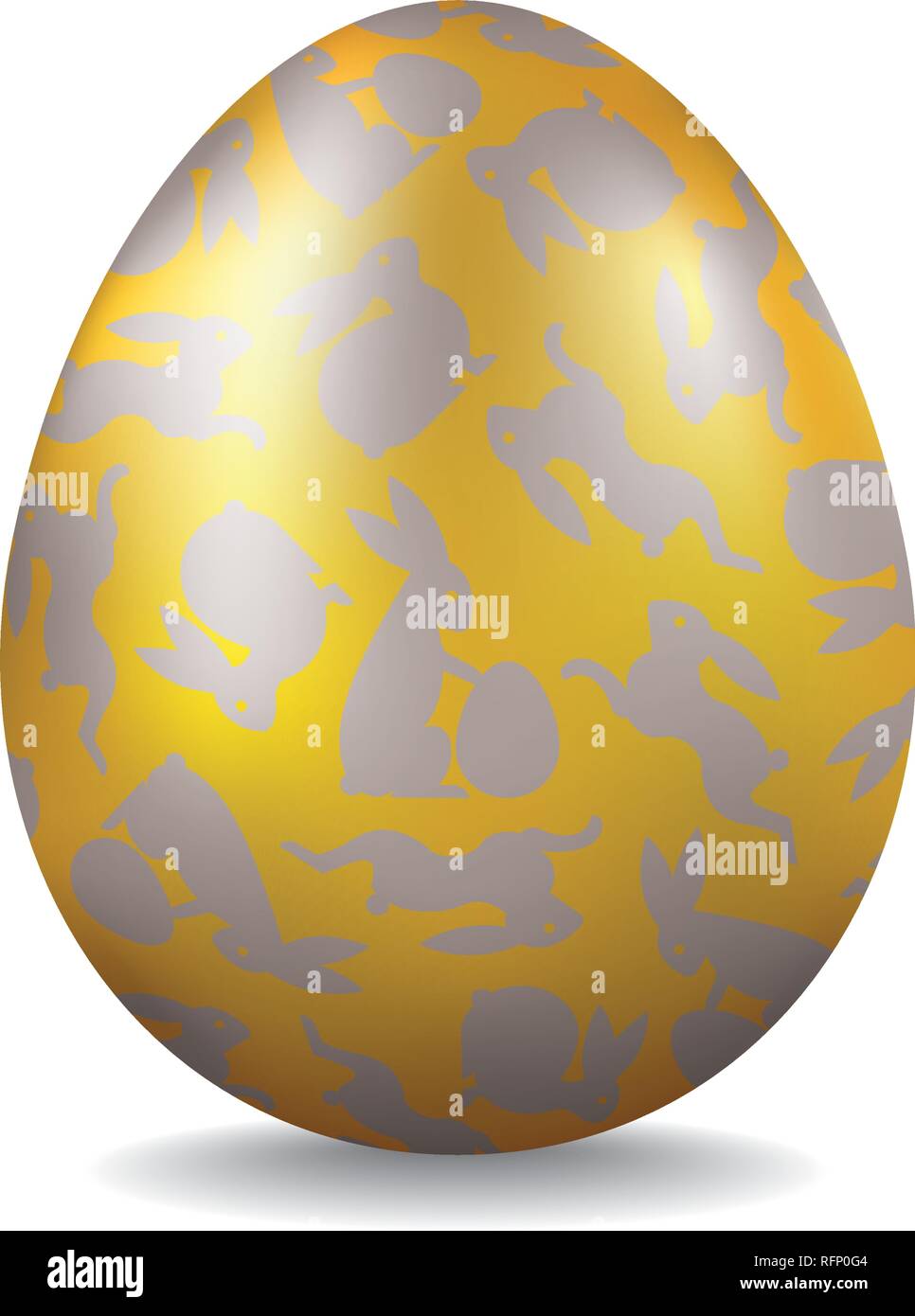 Golden Easter Egg with silver aeaster bunnies silhouettes Stock Vector