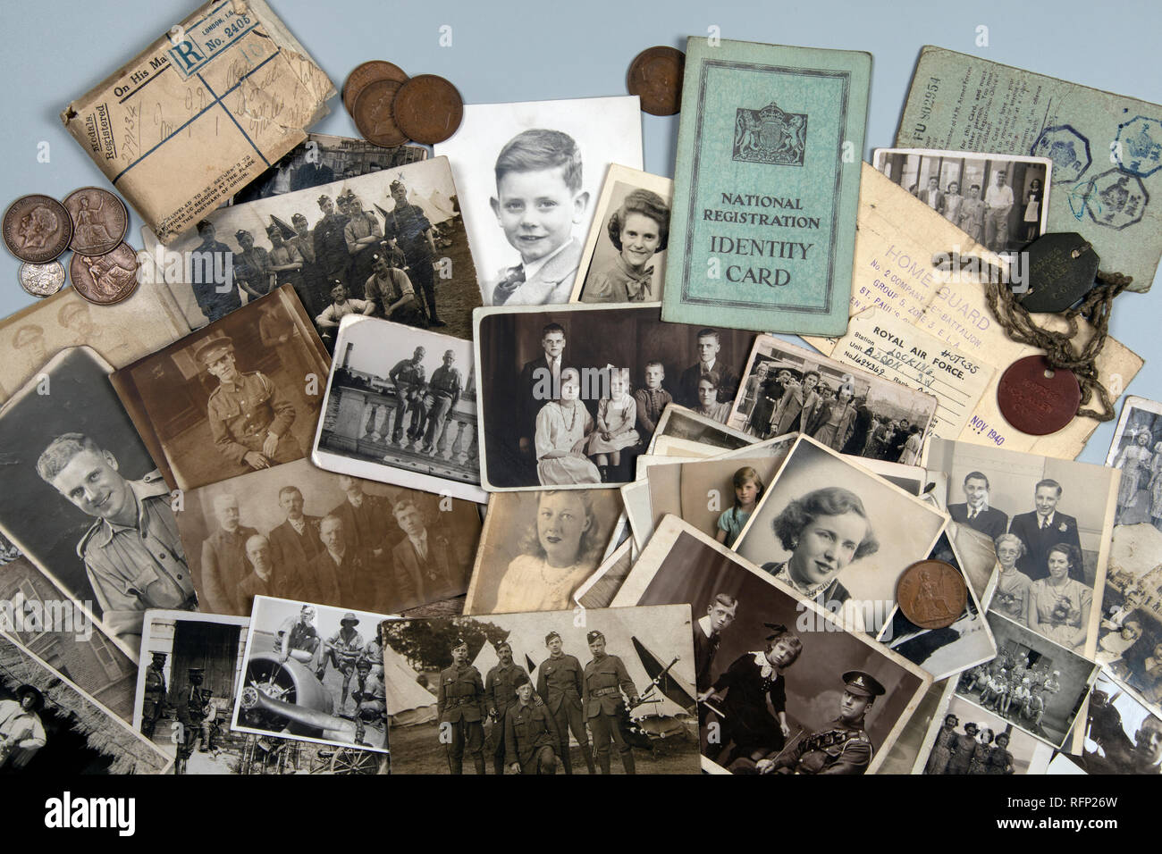 Genealogy - Family History - Old family photographs dating from around 1890 up to about 1950. Stock Photo