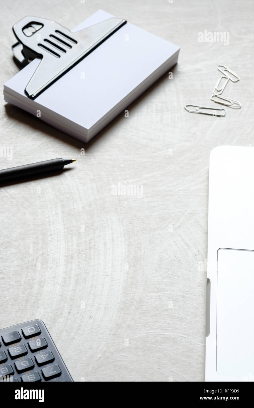 mobile office desktop, laptop, calculator, office equipment Stock Photo