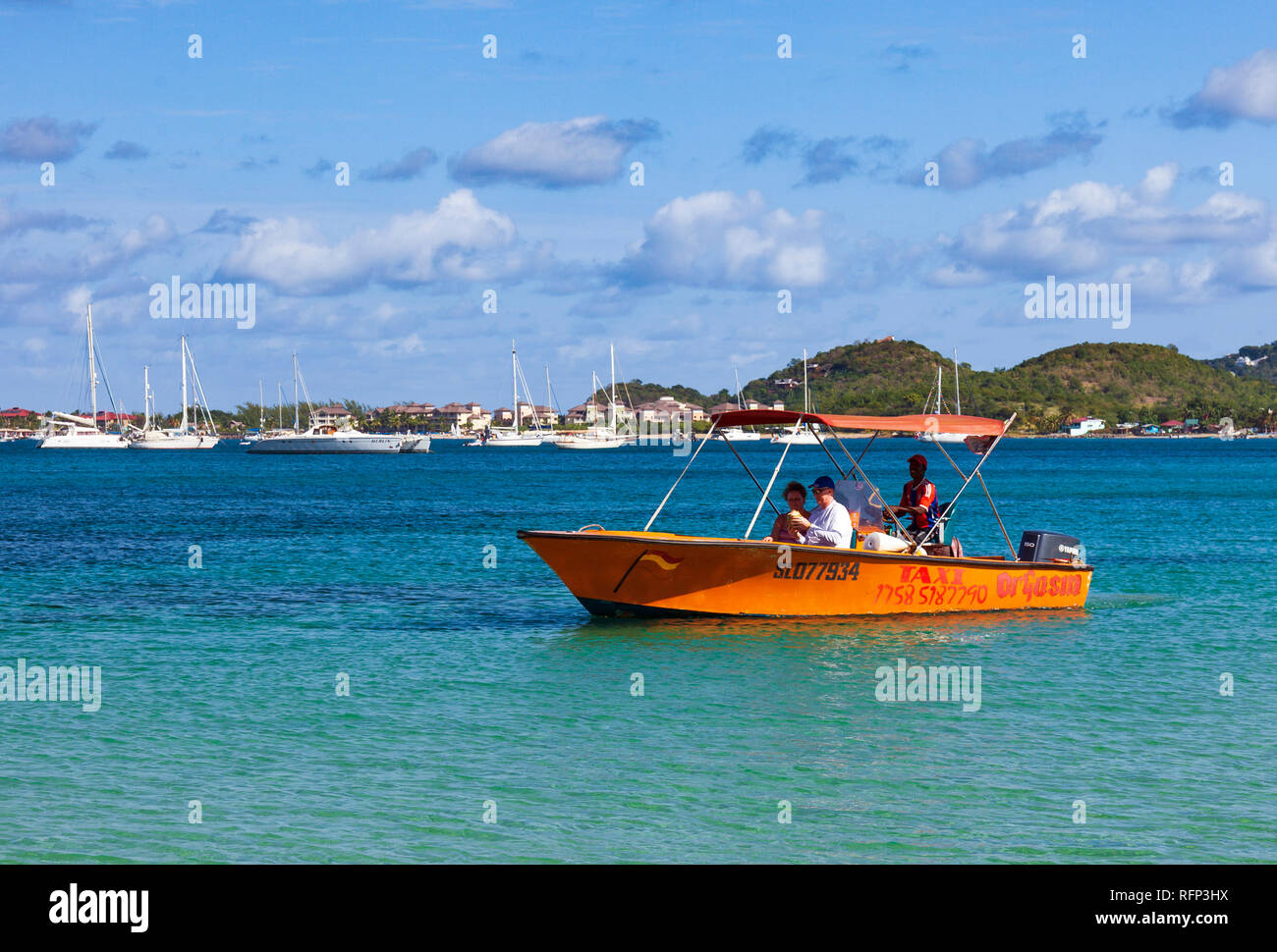 Water Taxi, Reduit Beach Rodney Bay, Saint Lucia, Caribbean Stock Photo