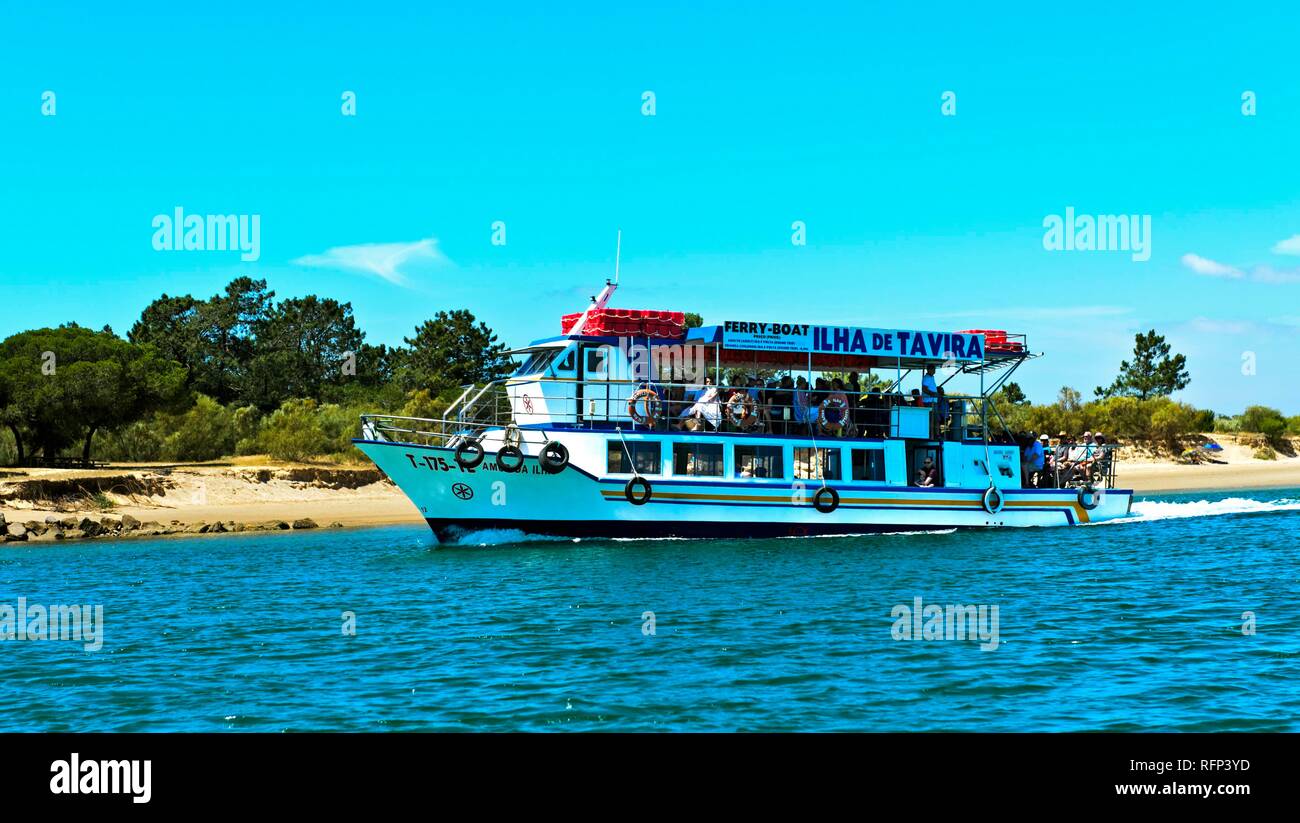 Ferry on the way to Tavira Island, Tavira, Algarve, Portugal Stock Photo