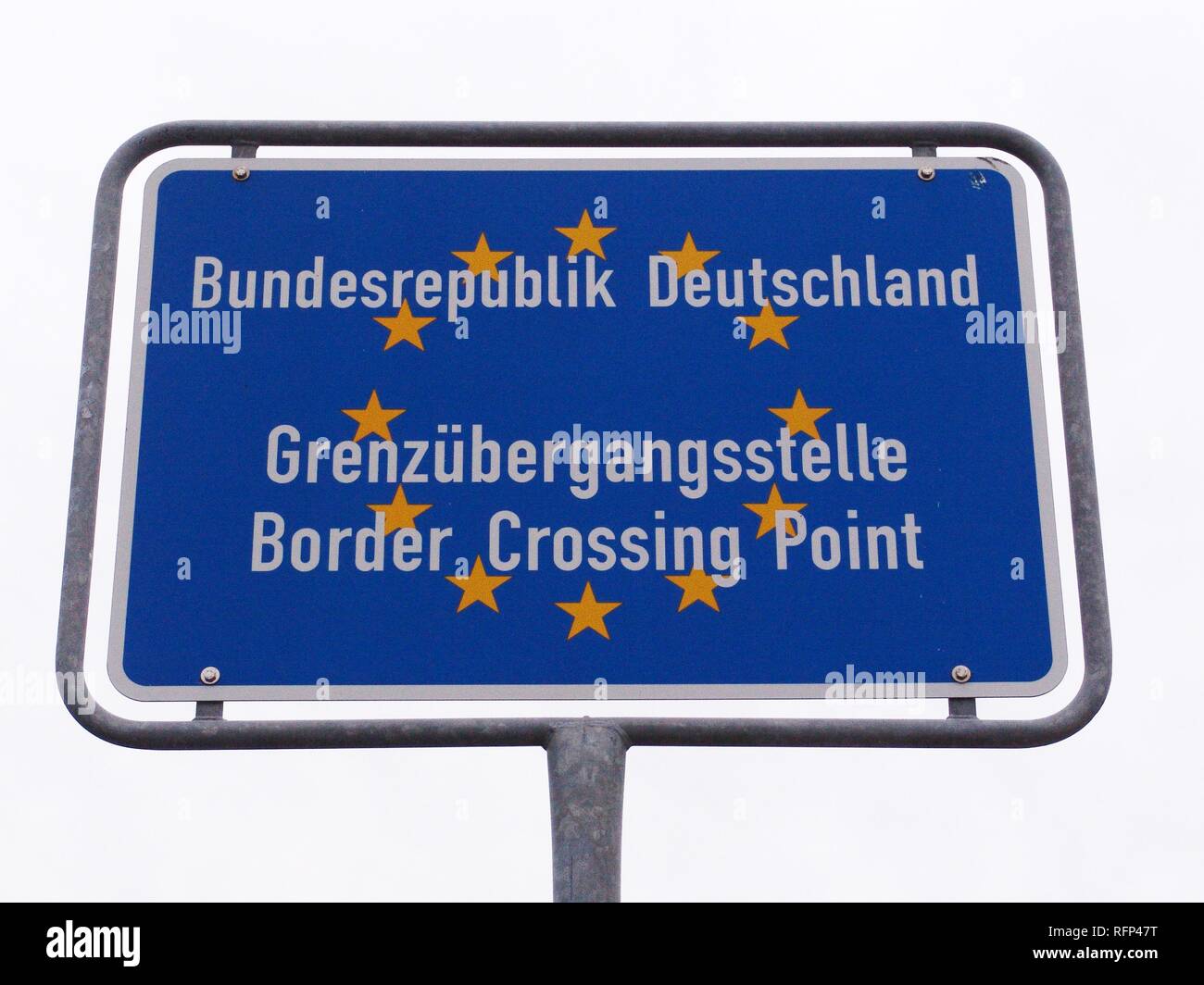 Official german and EU border sign, Border Crossing Point, Germany Stock Photo