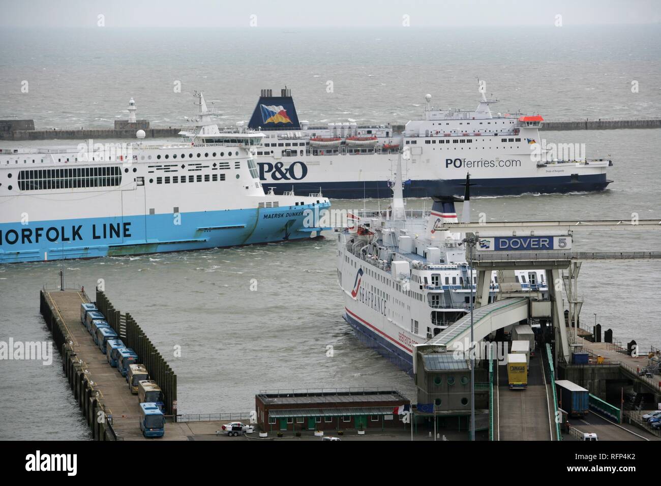 Ferry traffic in the ferry port of Dover, Great Britain Stock Photo