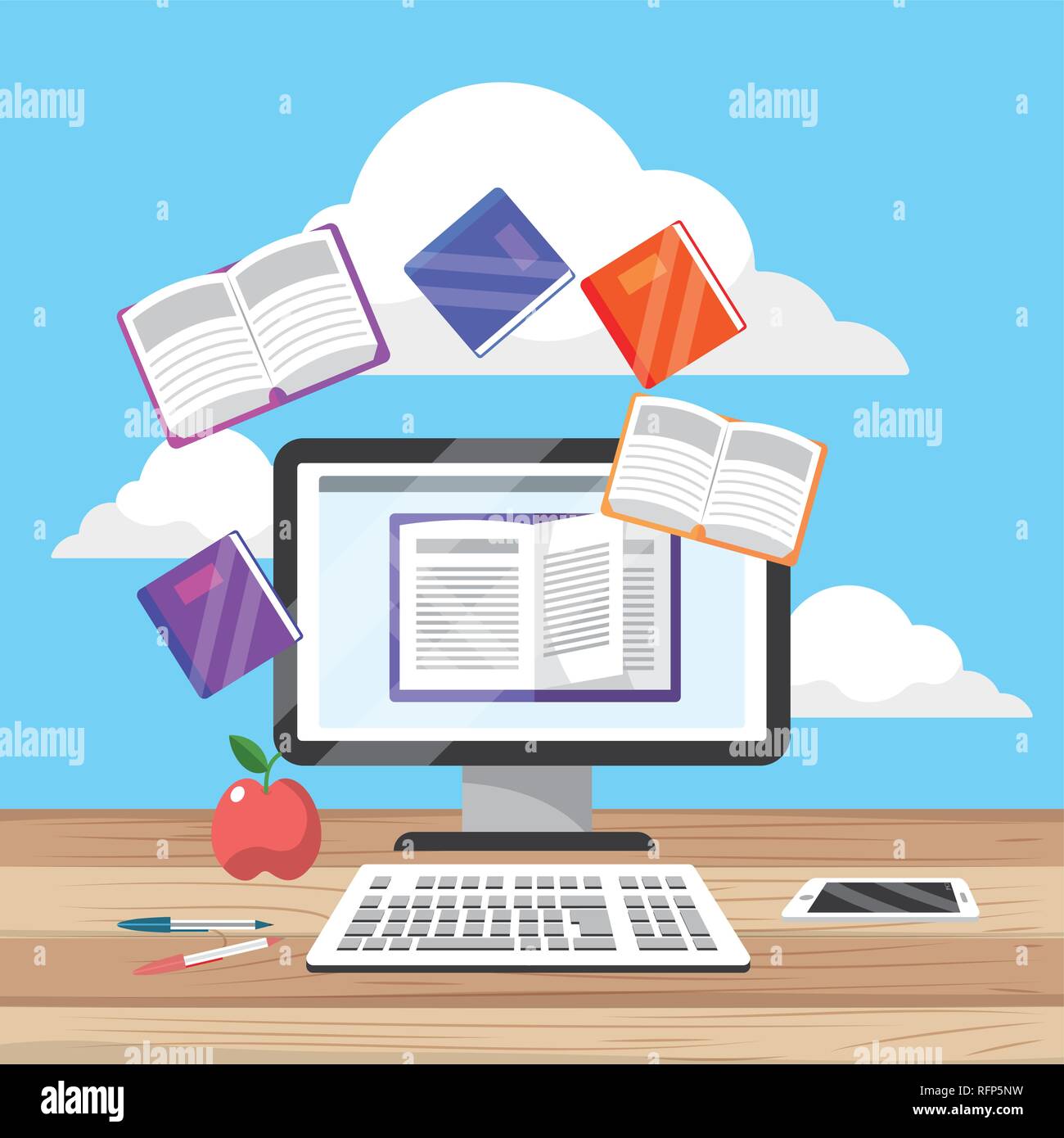 Books and pens Stock Vector Images - Alamy