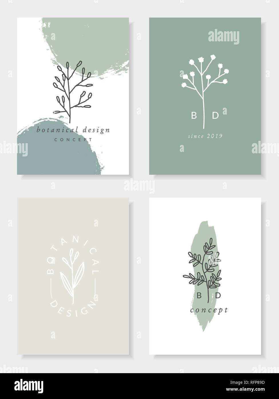 A set of four modern and elegant botanical card designs in pastel green,  beige, gray and white. Minimalist nature inspired vector illustration.  Perfec Stock Vector Image & Art - Alamy