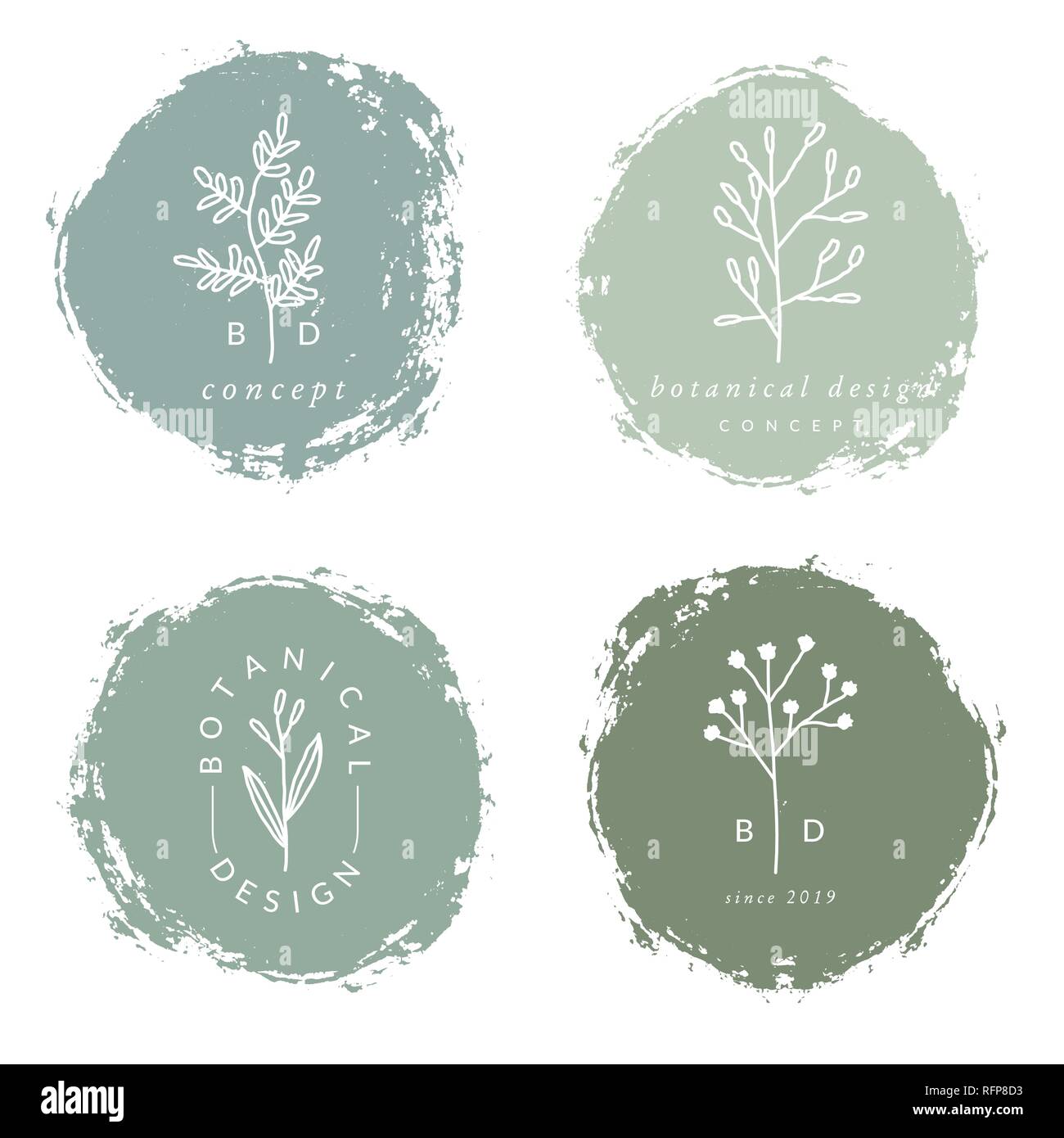 A set of four modern and elegant botanical logo designs in pastel green,  beige, gray and white. Minimalist nature inspired vector illustration and  han Stock Vector Image & Art - Alamy