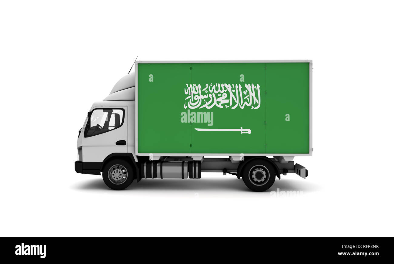 Delivery van with Saudi Arabia flag. logistics concept Stock Photo Alamy