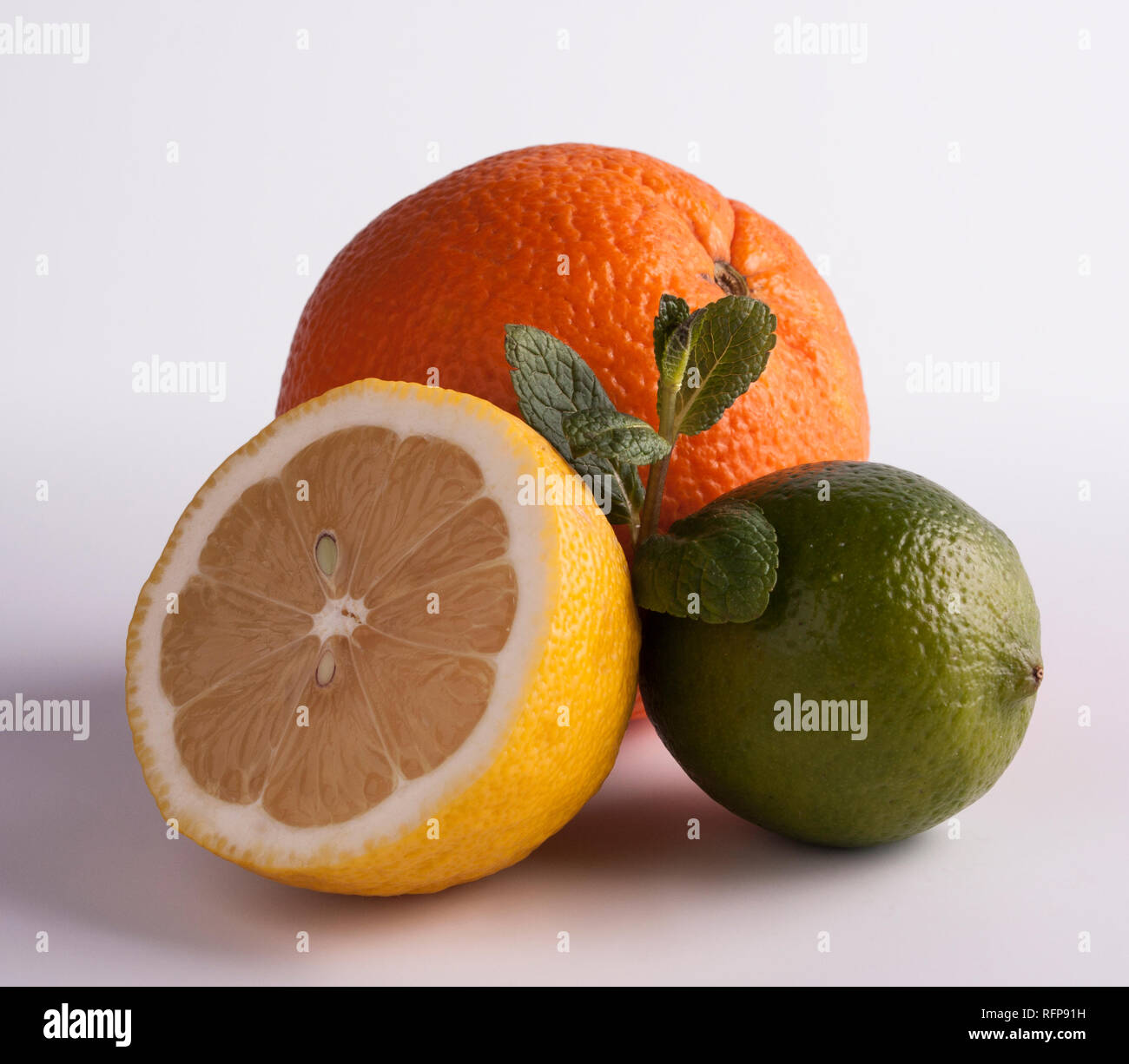 Lemon, lime and orange - citrus fruits isolated on white background ...