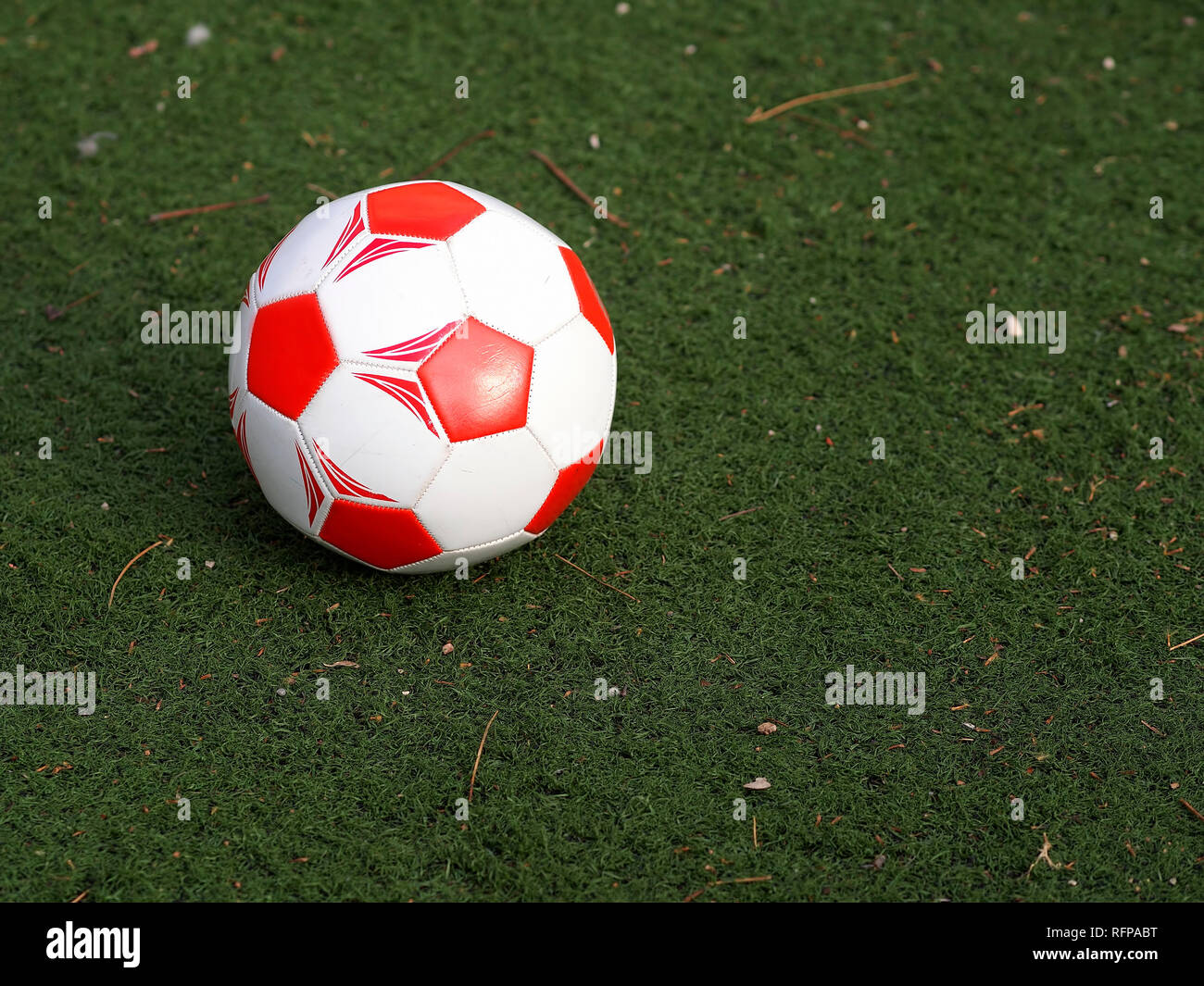 Soccer ball on the field. Stock Photo