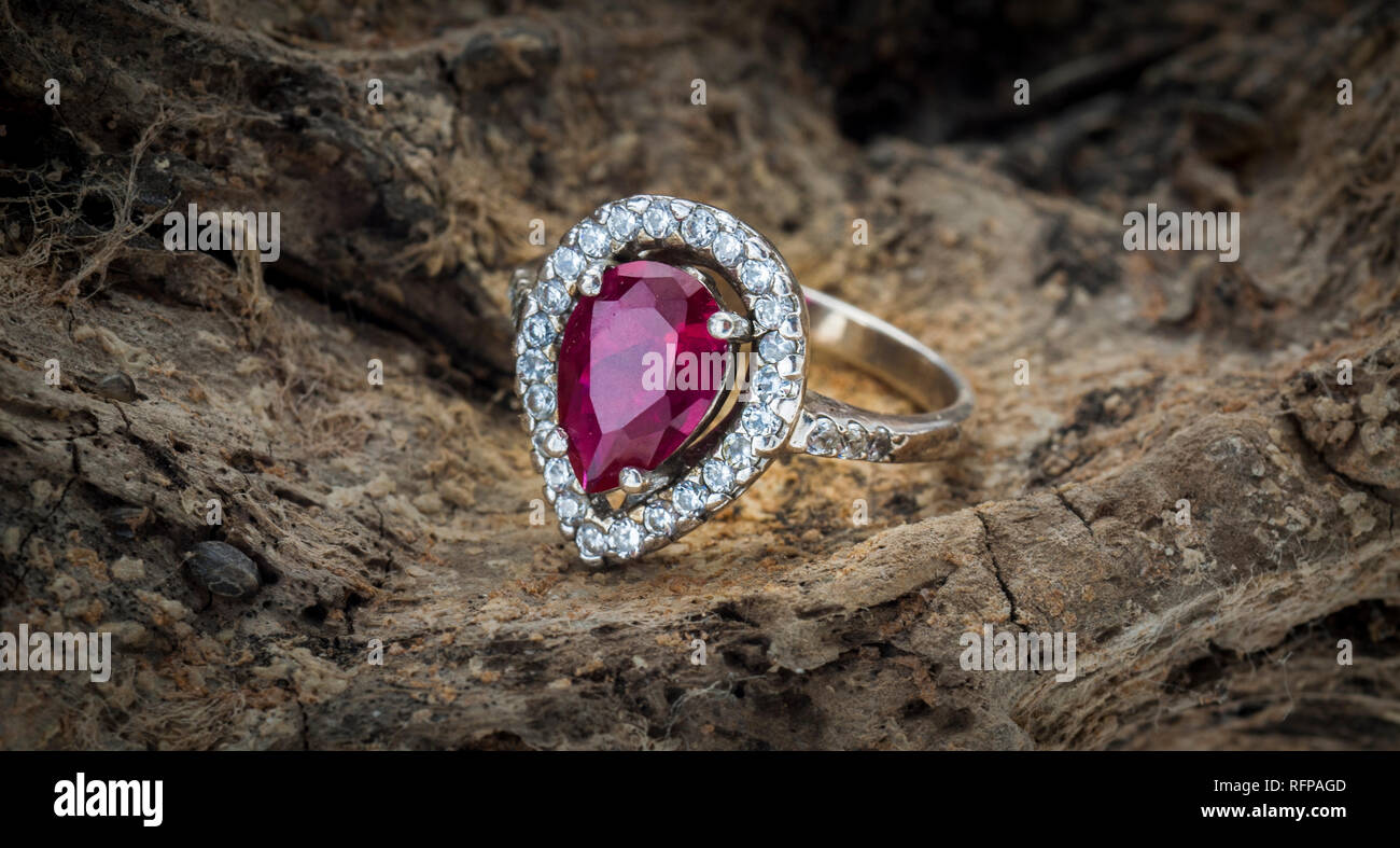 Women's Sparkling Ruby Fashion Ring Stock Photo