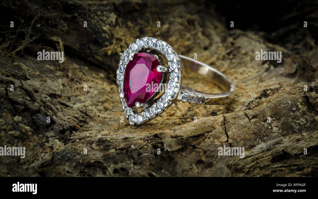 Women's Sparkling Ruby Fashion Ring Stock Photo