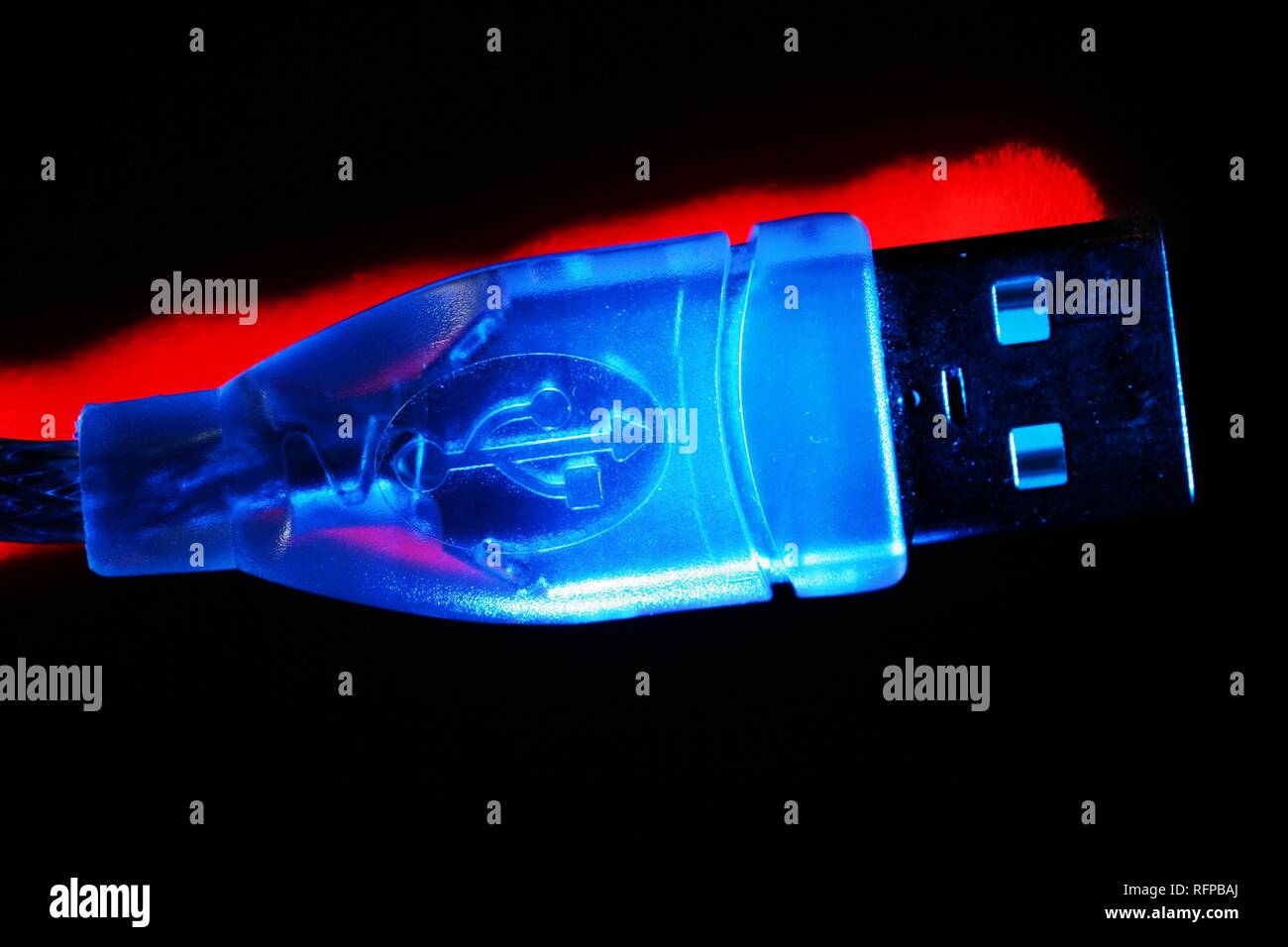 DEU, Germany USB cable, USB plug to a personal computer. USB 2.0 higspeed connection Stock