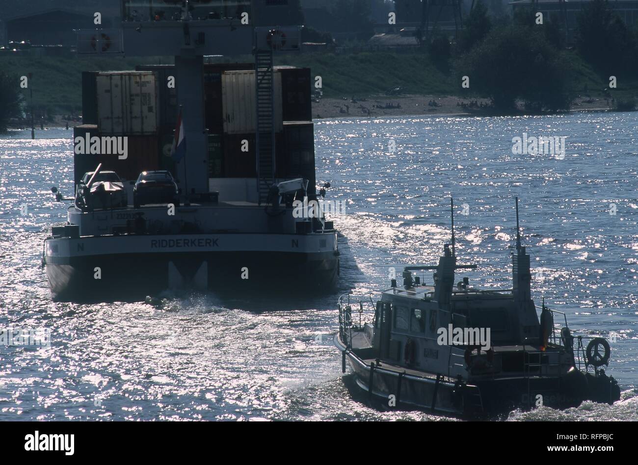 DEU, Germany, Duisburg: Police river patrol boat squad. 25 boats on the river Rhine are on duty to control traffic on the river Stock Photo