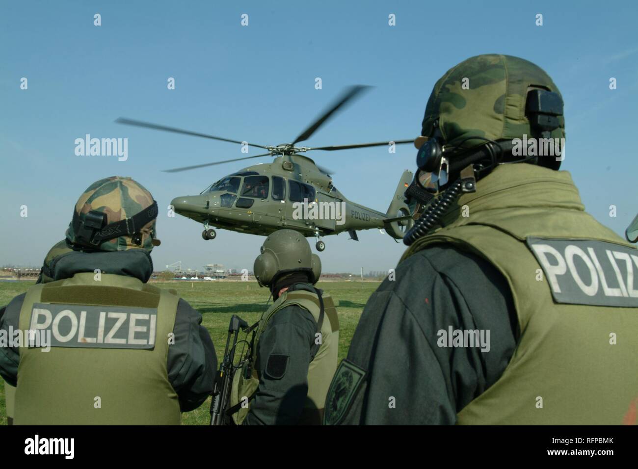 DEU, Germany, Duesseldorf: Eurocopter EC 155 transport helicopter, mostly in use by SWAT Teams. Police flying squad. Police Stock Photo