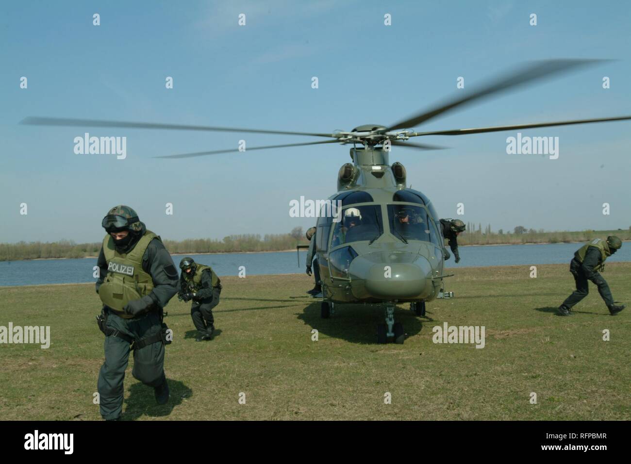 DEU, Germany, Duesseldorf: Eurocopter EC 155 transport helicopter, mostly in use by SWAT Teams. Police flying squad. Police Stock Photo
