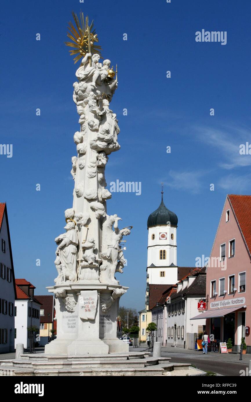 Plague column, Wallerstein, Swabia, Bavaria, Germany Stock Photo