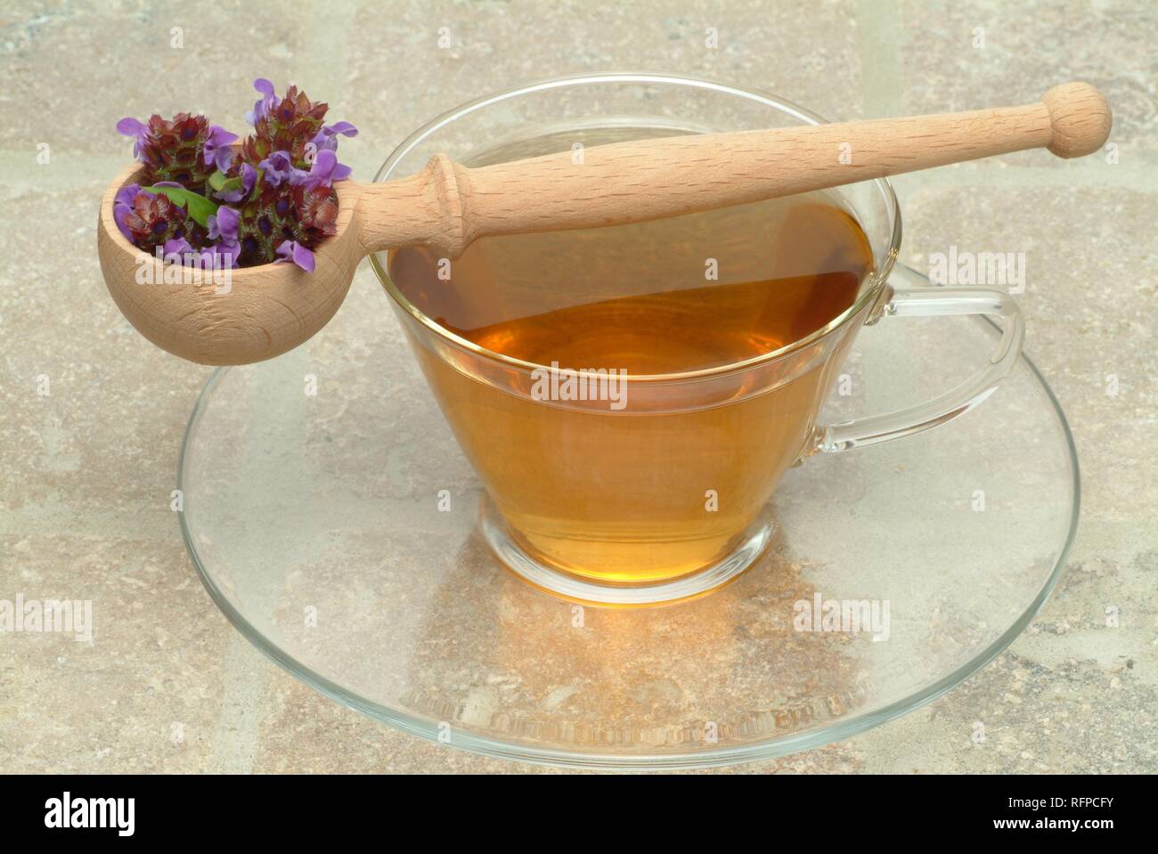 Herb tea made of Prunella, carpenter's herb, Prunella vulgaris Stock Photo