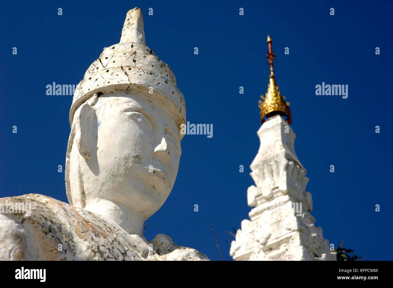 Guard at the Set-taw-ya-Pagoda, Mingun, Myanmar, Burma Stock Photo