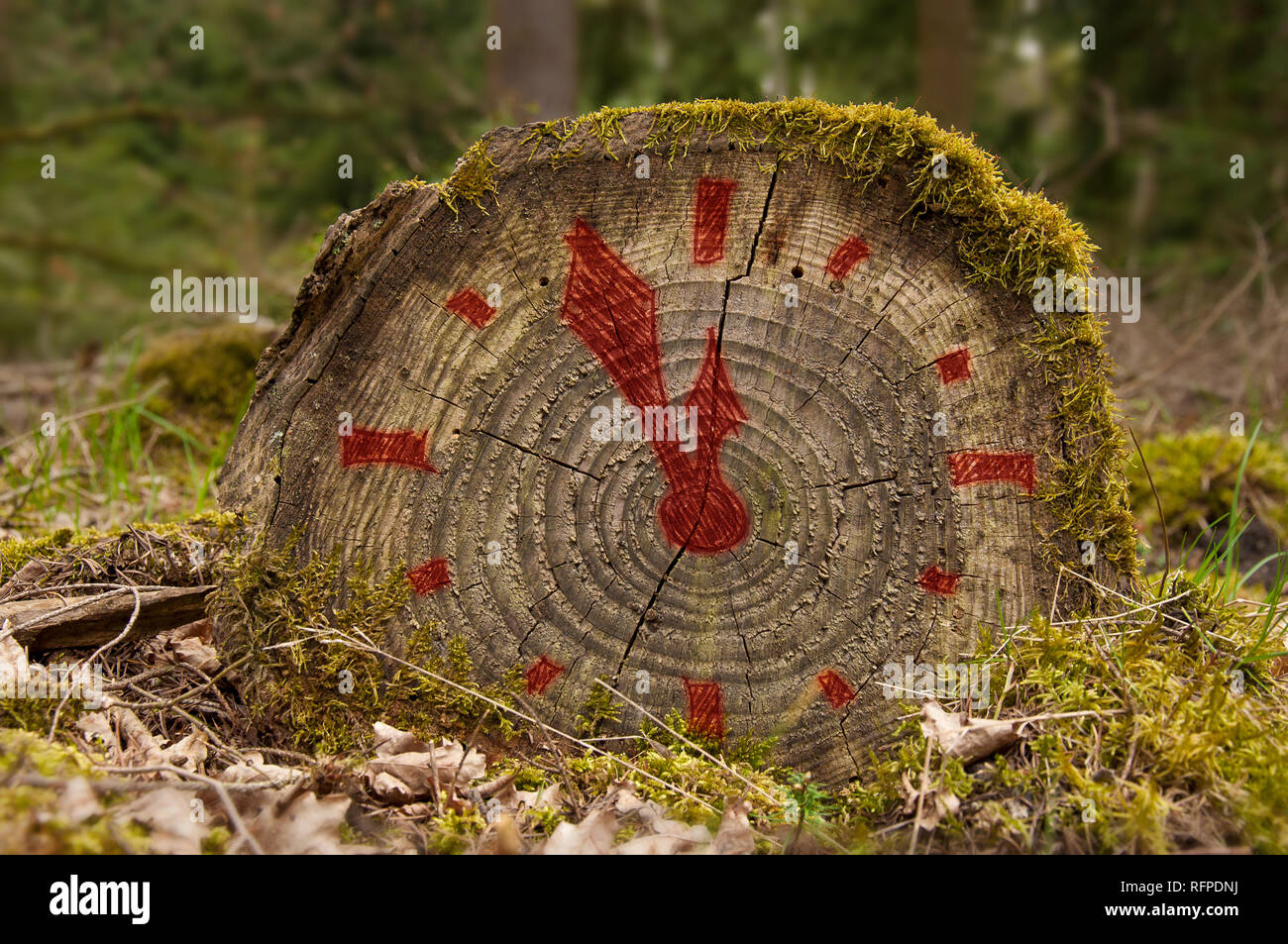Illustration of a red lock on an old stump by jziprian Stock Photo