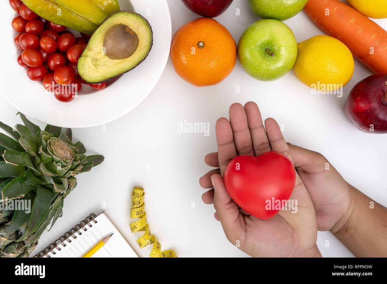 Diabetes monitor fresh fruit and vegetable Healthy diet Stock Photo Alamy