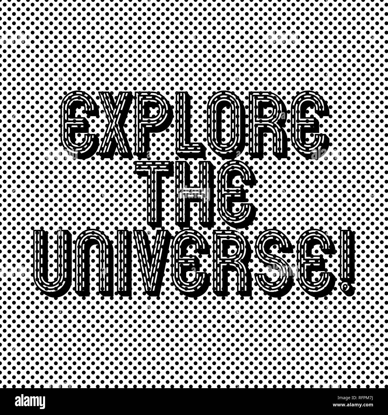 Text sign showing Explore The Universe. Conceptual photo Discover the space and time and their contents Seamless Polka Dots Pixel Effect for Web Desig Stock Photo