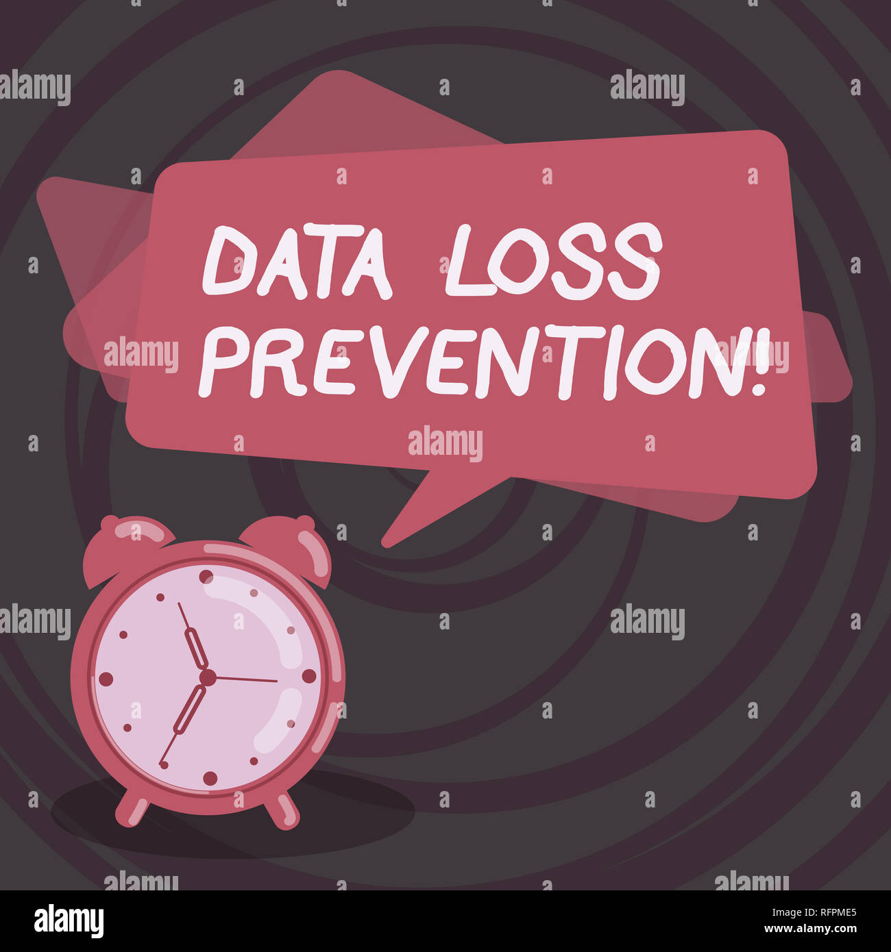 Word writing text Data Loss Prevention. Business concept for Software that detects potential data breaches Blank Rectangular Color Speech Bubble Overl Stock Photo