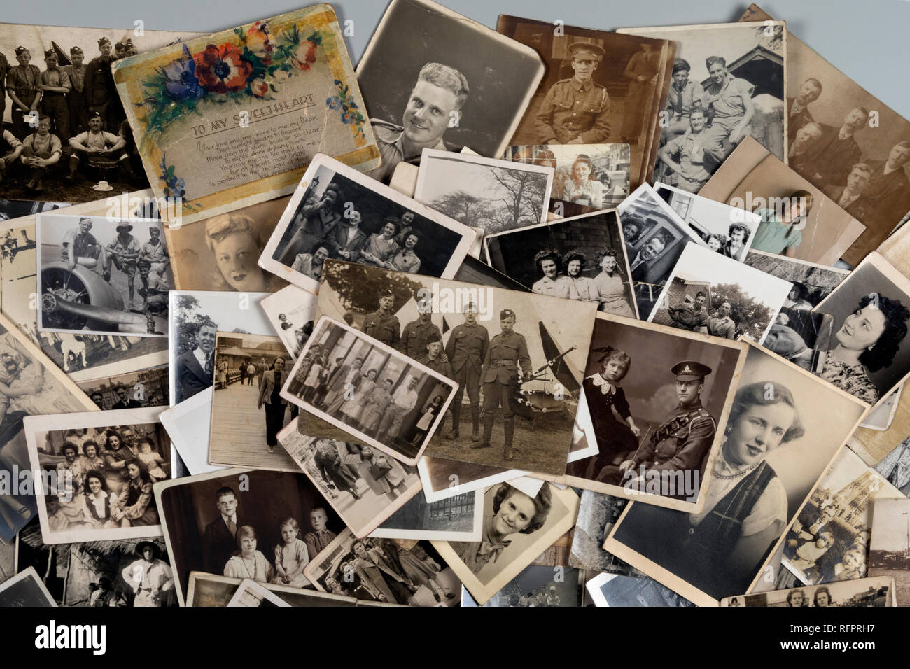 Genealogy - Family History - Old family photographs dating from around 1890 up to about 1950. Stock Photo