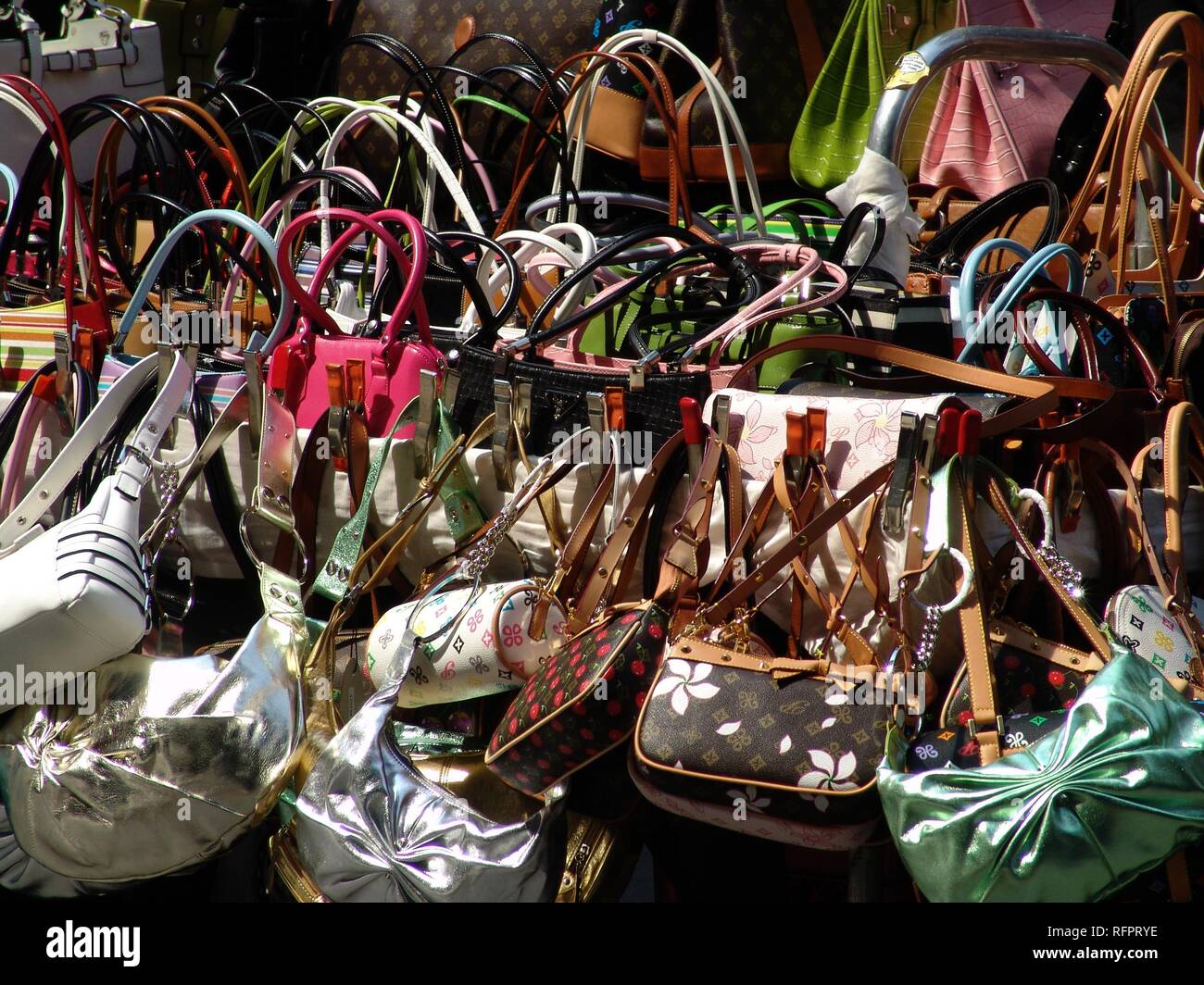 Selling Fake Bags On The Street Rome Italy Stock Photo - Download