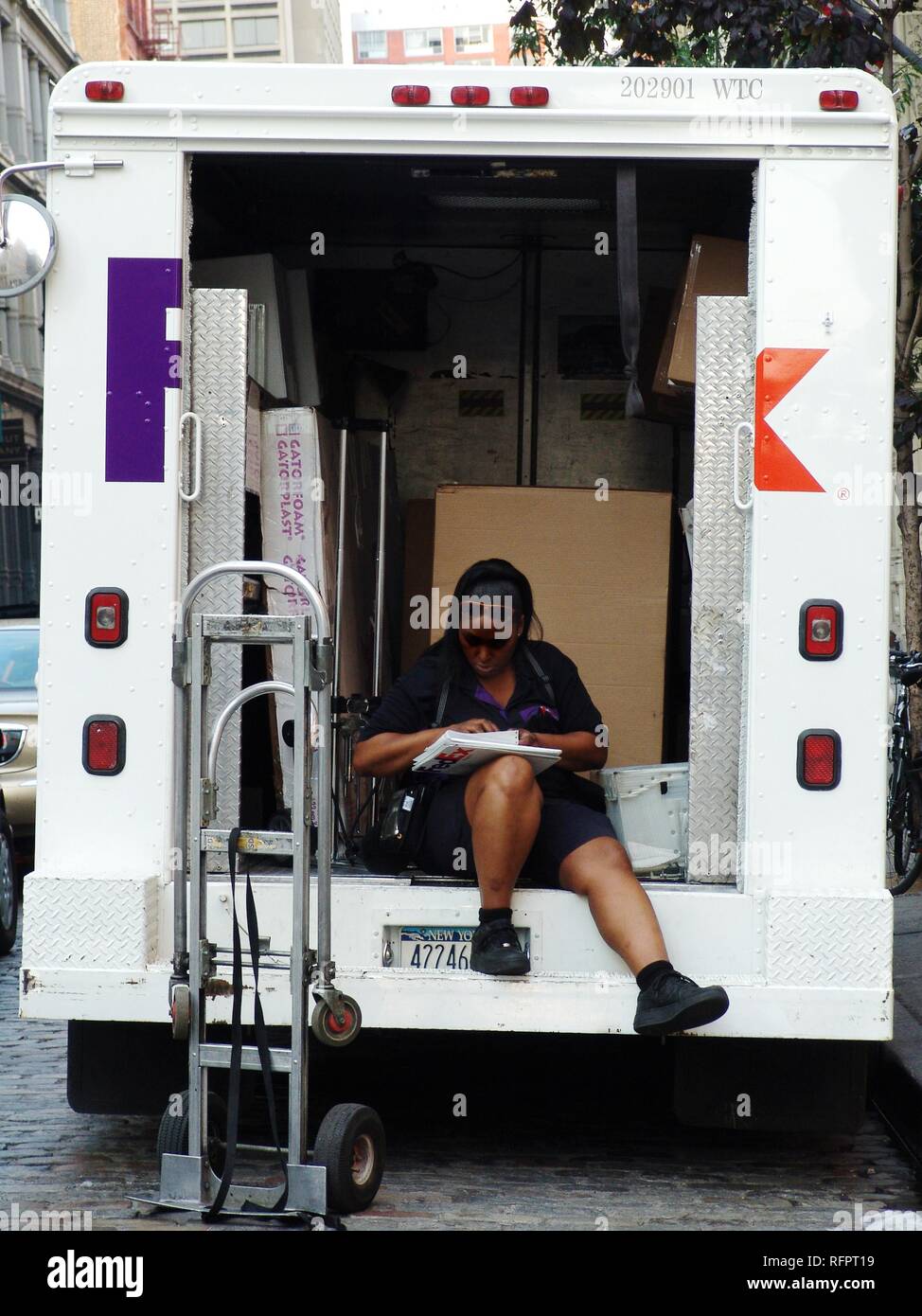 USA, United States of America, New York City: FedEx courier truck in soho. Stock Photo