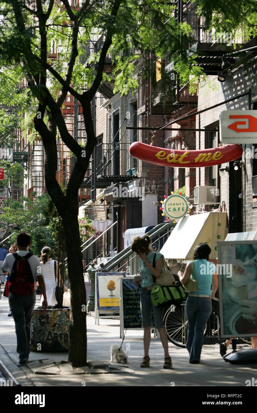 USA, United States of America, New York City: East Village, St. Marks Place and corner of Avenue A. Stock Photo