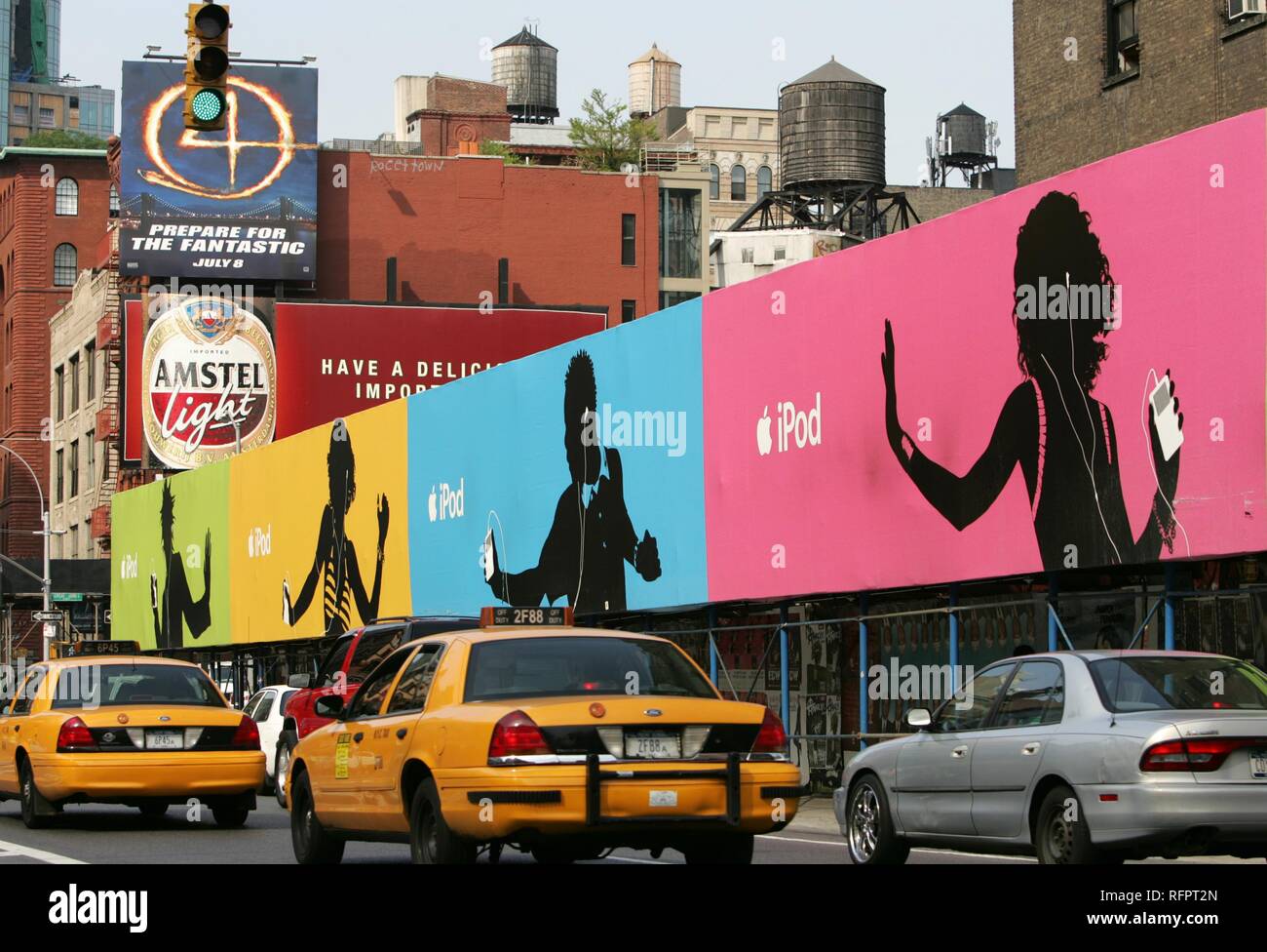 USA, United States of America, New York City: City wide advertising for MP3 Apple iPod player, billboards. Stock Photo