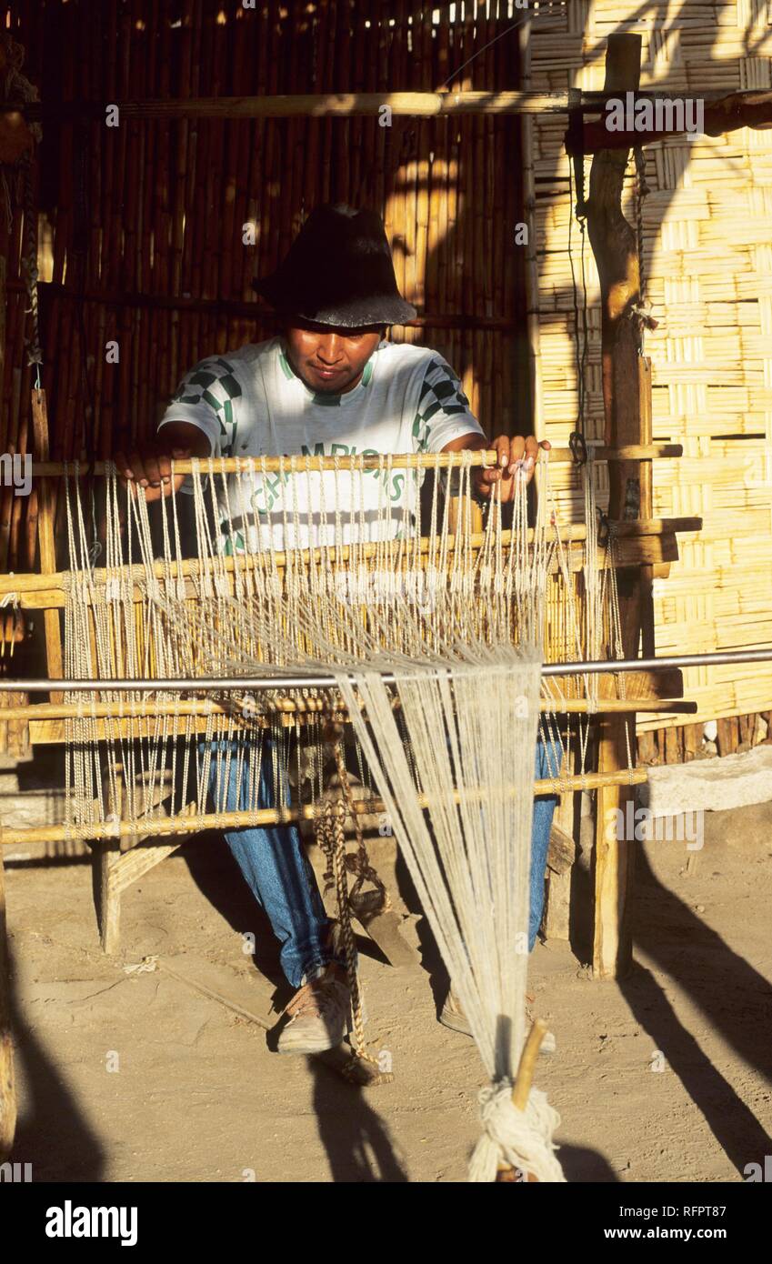 CHL, Chile, Atacama Desert: weaving of Alpaca clothes. Stock Photo