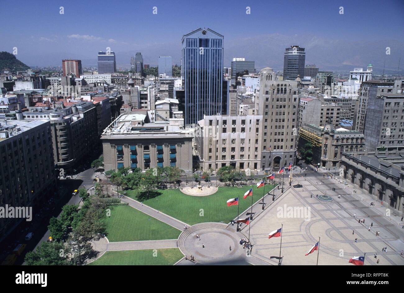 CHL, Chile, Santiago de Chile: view the town center and the park beside the palace of the President. Stock Photo