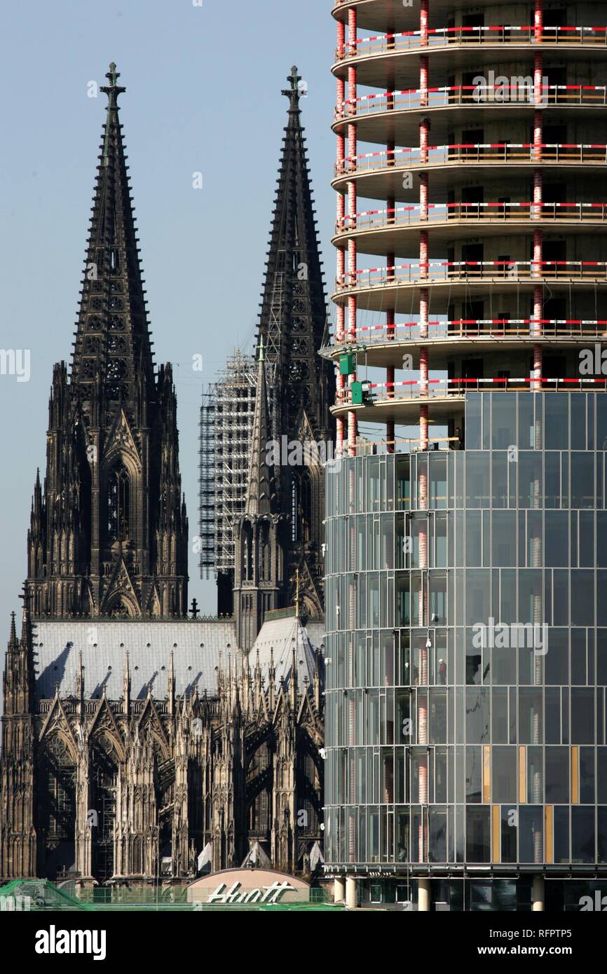 Construction of a high-rise building near Cologne Cathedral, Deutz, Cologne, North Rhine-Westphalia, Germany Stock Photo