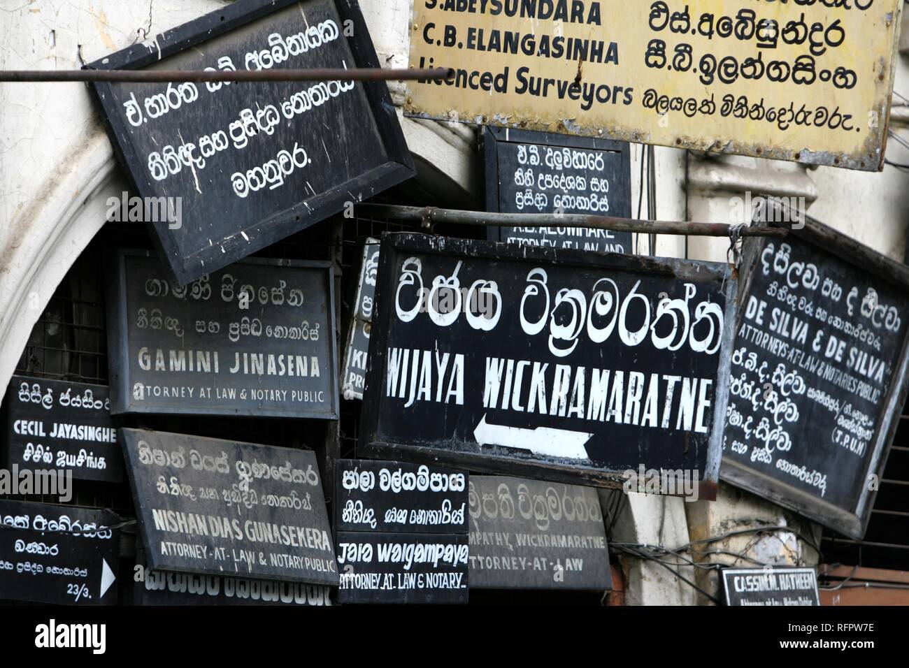LKA, Sri Lanka, Kandy Signs of lawyers offices near a courthouse