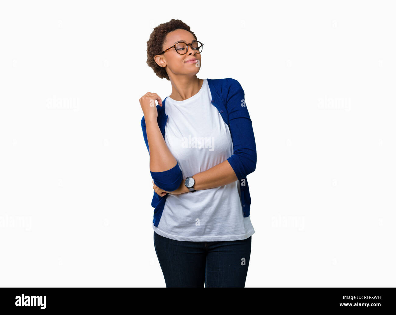 Young beautiful african american woman wearing glasses over isolated ...